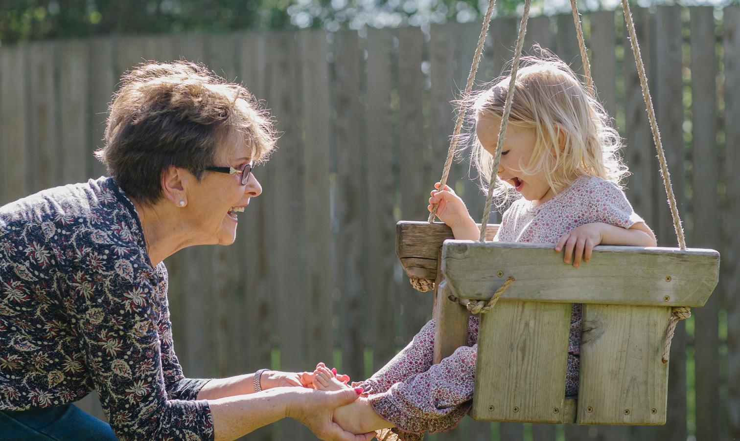 Elderly lady and little girl